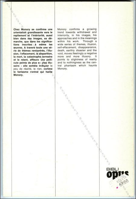 Jacques MONORY. Paris, Editions Georges Fall / BibliOpus, 1972.