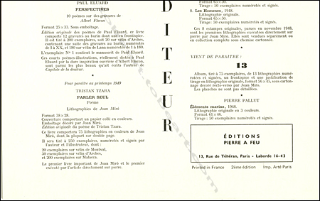 Roger CHASTEL. DERRIERE LE MIROIR N17. Paris, Maeght, 1949.