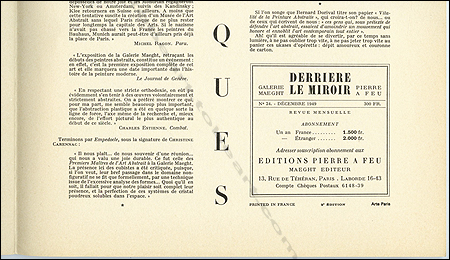 Henri-Georges ADAM - DERRIERE LE MIROIR N°24. Paris, Maeght, 1949.