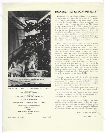 Gianni BERTINI - Tract du salon de Mai 1963