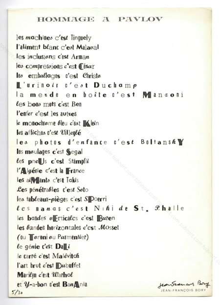 Jean-Franois BORY. Hommage  Pavlov. ArTitudes International n3, 1973.