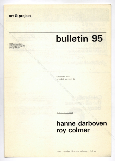 Hanne DARBOVEN - Roy COLMER. Bulletin 95. Amsterdam, Galerie Art & Project, 1976.
