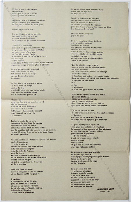 Ghérasim LUCA. La clef. Paris, 1960.