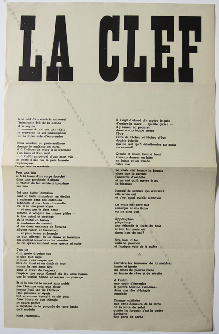 Ghérasim LUCA. La clef. Paris, 1960.