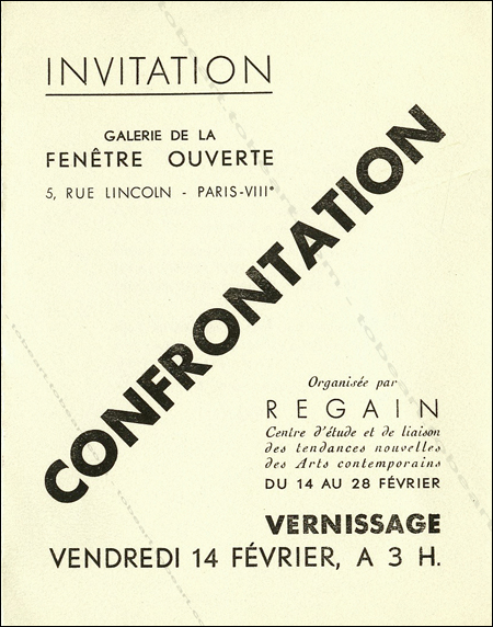 Carton d'invitation de l'exposition CONFRONTATION - Paris, Galerie de la Fentre Ouverte, (1937).
