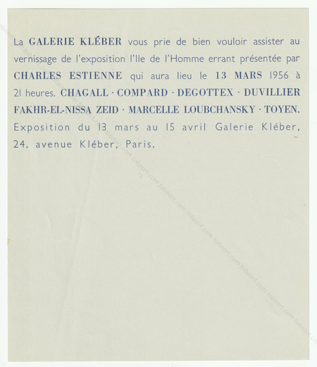 L'Ile de l'Homme errant. Paris, Galerie Klber, 1956.