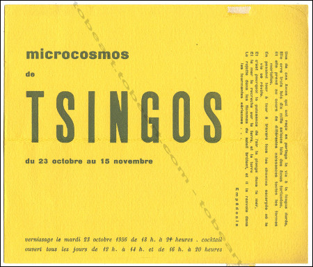 Carton d'invitation  l'exposition Microcosmos de TSINGOS. Paris, Galerie Iris Clert, 1956.