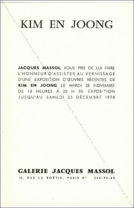 Invitation de Kim en Joong - Paris, Galerie Jacques Massol, 1978.