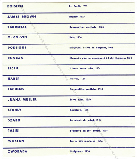 Carton d'invitation  l'exposition 15 sculpteurs. Paris, Suzanne de Coninck, 1956.