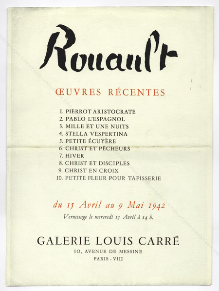 Georges ROUAULT - uvres rcentes. Paris, Galerie Louis Carr, 1942.