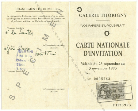 Invitation de Gianni Bertini - Paris, Galerie Thorigny, 1993.