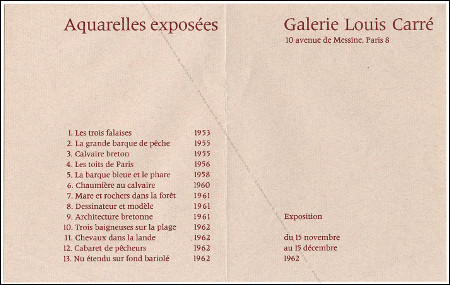 Carton d'invitation  l'exposition Marcel GROMAIRE. Paris, Galerie Louise Carr, 1962.