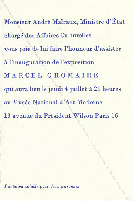 Carton d'invitation à l'exposition Marcel GROMAIRE. Paris, Galerie Louise Carré, 1962.