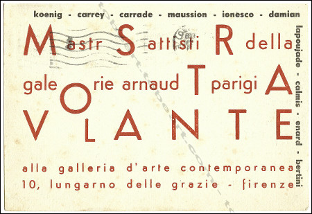 Carton d'invitation  l'exposition Mostra Volante. Firenze, Galleria d'Arte Contemporanea, 1953.