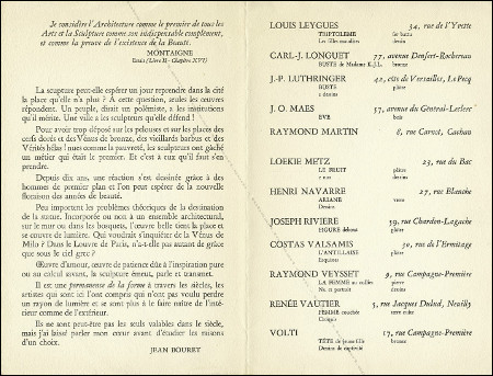 Carton d'invitation  l'exposition Permanence de la Forme. Paris, Galerie La Botie, 1950.