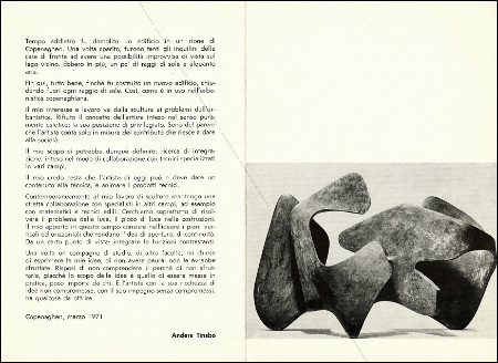 Anders TINSBO - Sculpture. Milano, Galleria d'Arte L'Agrifoglio, 1971.