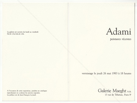 Valerio ADAMI - Peintures rcentes. Paris, Galerie Maeght, 1983.