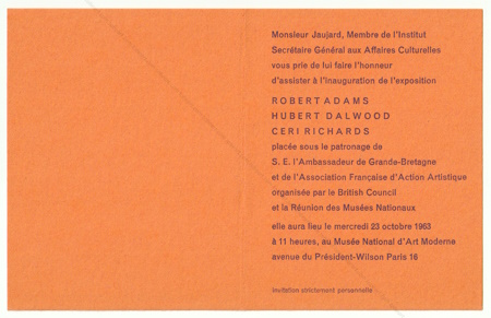 Robert ADAMS, Hubert DALWOOD, Ceri RICHARDS. Paris, British Council / Réunion des Musées Nationaux, 1963.