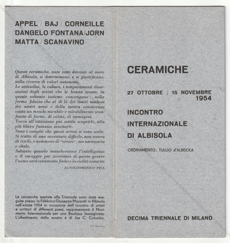 CERAMICHE. Incontro Internazionale di Albisola. Decima Triennale di Milano, 1954.