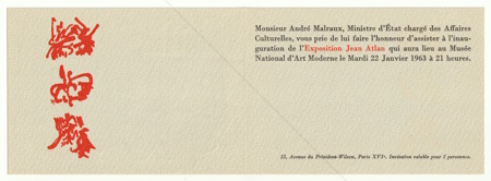 Jean ATLAN. Paris, Ministre des Affaires Culturelles, 1963.