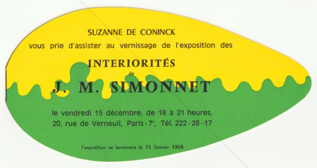 Intriorits de Jean Marie SIMONNET. Paris, Galerie Suzanne de Coninck, 1967.