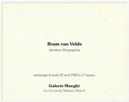 Bram van VELDE - Peintures 1923-1980. Paris, Galerie Maeght, 1982.