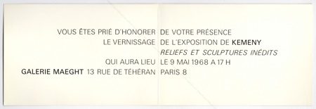 Zoltan KEMENY - Reliefs et sculptures indits. Paris, Galerie Maeght, 1968.