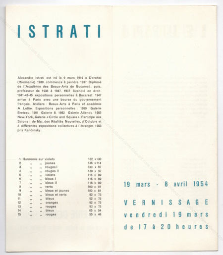 Alexandre ISTRATI, Silvano BOZZOLINI, Lo LEUPPI. Paris, Galerie Denise Ren, 1954.