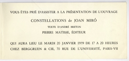 Joan MIRO - Constellations. Paris, Galerie Berggruen, 1959.