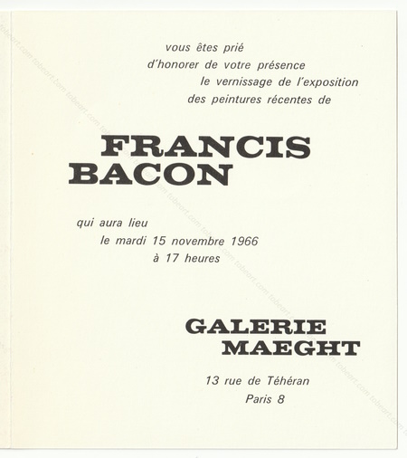 Peintures rcentes de Francis BACON. Paris, Galerie Maeght, 1966.