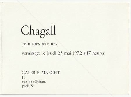 Marc CHAGALL - Peintures rcentes. Paris, Galerie Maeght, 1972.