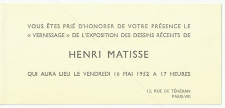 Henri MATISSE - Dessins rcents. Paris, Galerie Maeght, 1952.