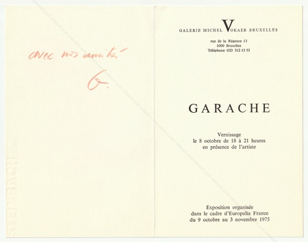 Claude GARACHE. Bruxelles, Galerie Michel Vokaer, 1975.