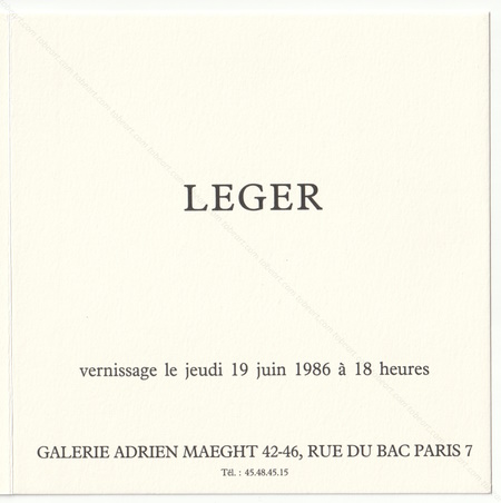 Fernand LGER. Paris, Galerie Maeght, 1986.