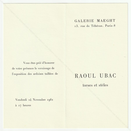 Raoul UBAC - Torses et stles. Paris, Galerie Maeght, 1961.