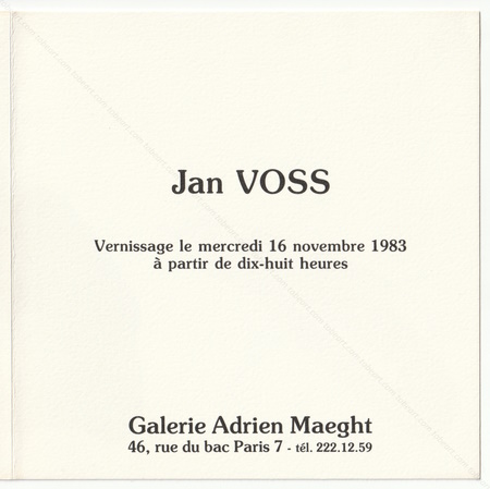 Jan VOSS. Paris, Galerie Adrien Maeght, 1983.