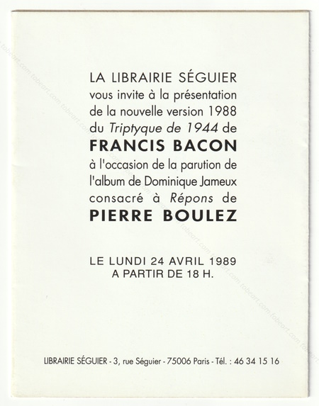 Francis BACON - Triptyque de 1944. Paris, Librairie Sguier, 1989.