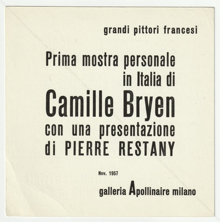Camille BRYEN - Prima mostra personale. Milan, Galleria Apollinaire, 1957.