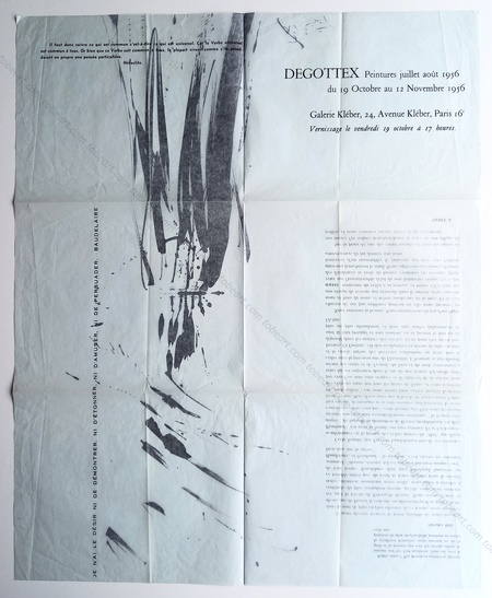 Jean DEGOTTEX - Peintures juillet août 1956. Paris, Galerie Kléber, 1956.