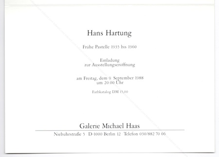 Hans HARTUNG - Frhe Pastelle 1935 bis 1960. Berlin, Galerie Michel Haas, 1988.