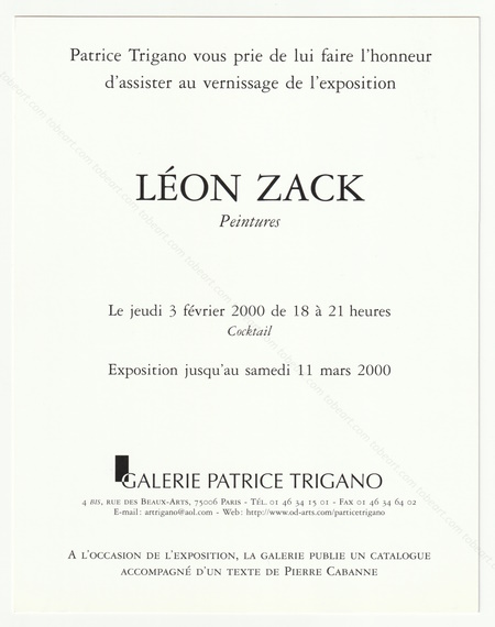 Lon ZACK - Peintures. Paris, Galerie Patrice Trigano, 2000.