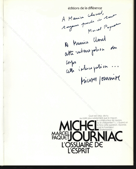 Michel JOURNIAC - L'ossuaire de l'esprit. Paris, Editions de la Diffrence, 1977.