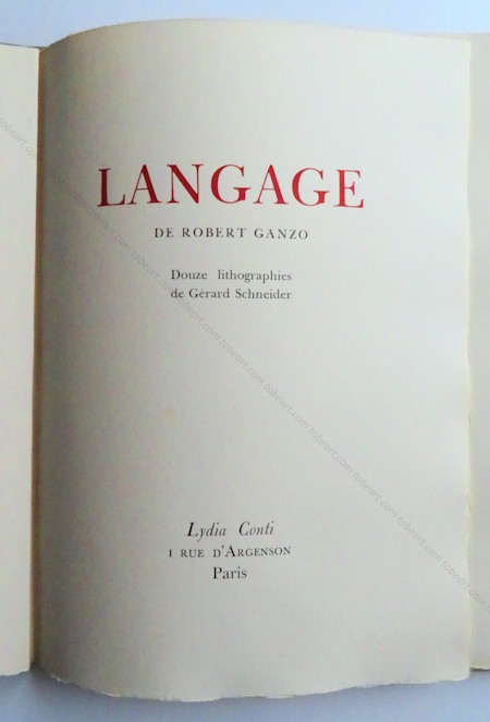 G&eacute;rard SCHNEIDER - Robert Ganzo. Langage. Paris, Lydia Conti, 1948.