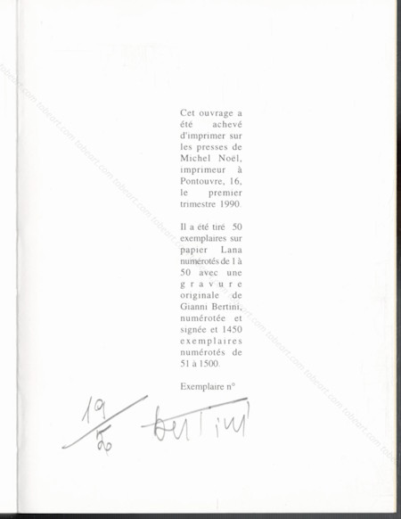 Gianni BERTINI - Le diurnal une anne et un jour. Paris, Editions du Castel Rose, 1990.