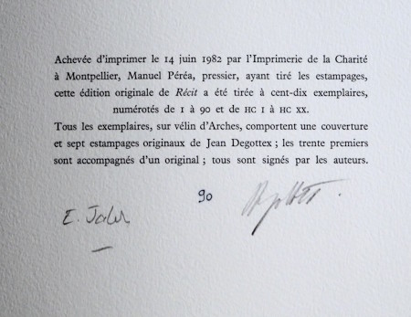 Jean DEGOTTEX - Edmond Jab&egrave;s. R&eacute;cit. Montpellier, Fata Morgana, 1982.