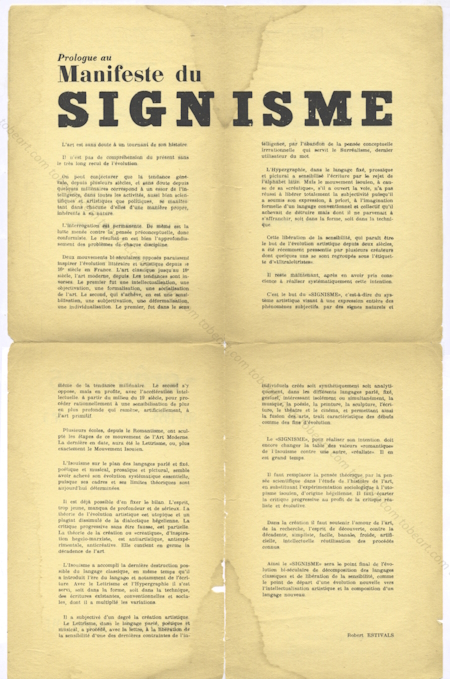 GrmmeS N3. Prologue au Manifeste du Signisme. Viry-Chatillon, Robert Estivals, 1959.