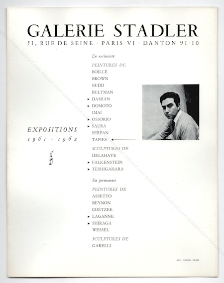 Antoni TÀPIES. Paris, Galerie Stadler, 1961.