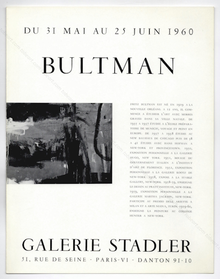 Fritz BULTMAN. Paris, Galerie Stadler, 1960.