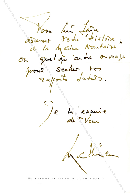 Lettre signe de Georges Mathieu.