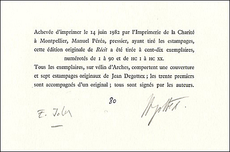 Jean DEGOTTEX - Edmond Jabès - Récit - Montpellier, Fata Morgana, 1982.